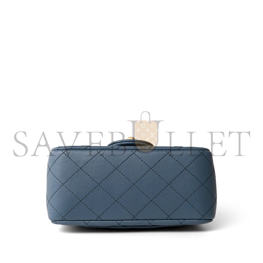 Ch*el master gold ball flap bag cf fatty fang denim blue as1786 (18*13*7cm)